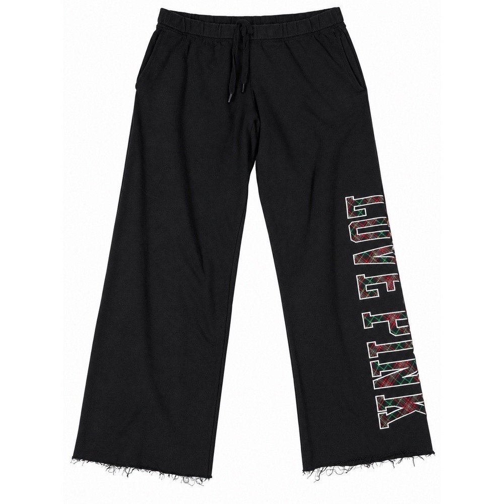 victoria secret LOVE PINK christmas plaid wide leg sweat pants raw hem L